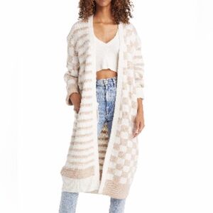 Topshop Checkerboard & Stripe Long Cardigan